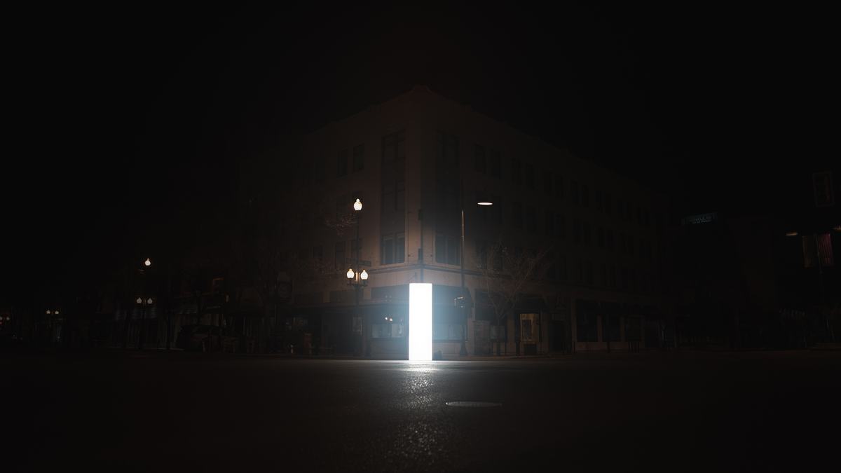 The wall of light on a street corner downtown